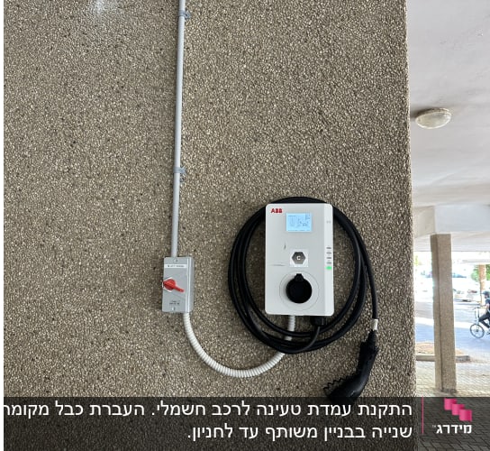 עמדת טעינה לרכב חשמלי מותקנת על קיר